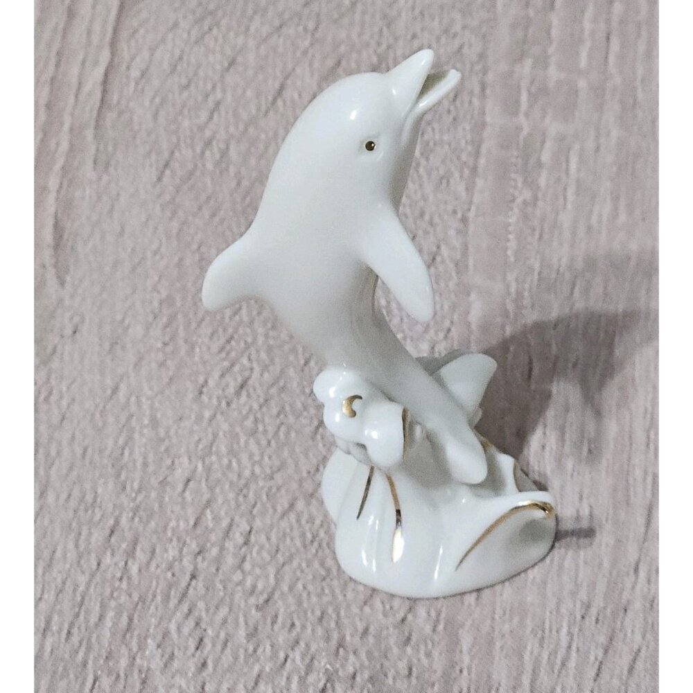 Dolphin Figurine Lenox Dolphin Figurine Porcelain Ivory White 24K Gold Accents